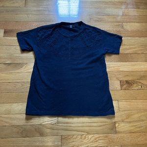 J. Crew navy cotton tshirt top with eyelet detail